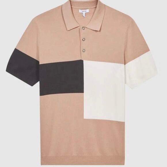 Reiss Primo Press Stud Polo Shirt Colorblock Short Sleeve Pink White Size XXL - Picture 3 of 14
